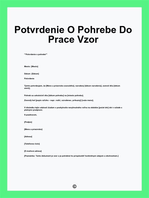 Potvrdenie o pohrebe vzor