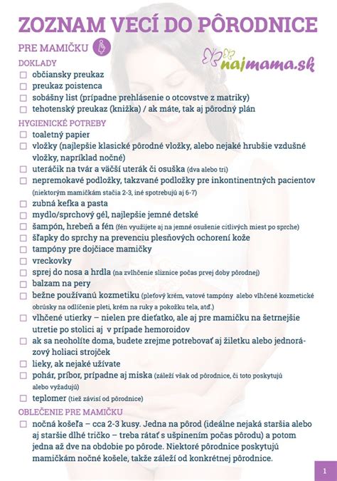 Kontrolný zoznam vecí do pôrodnice