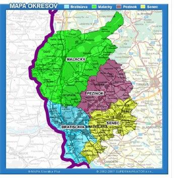 Mapa Bratislavského kraja s vyznačenými projektami infraštruktúry