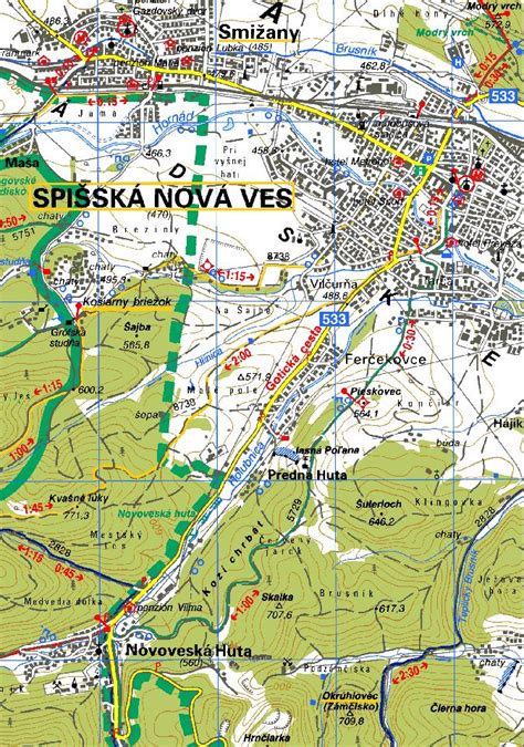 Mapa mesta Spišská Nová Ves s vyznačenými významnými lokalitami