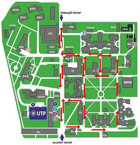 Mapa UNLP Košice s vyznačenými budovami