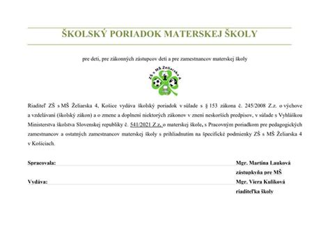 Školský poriadok a pravidlá materskej školy
