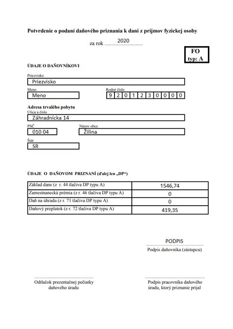 Formulár majetkového priznania