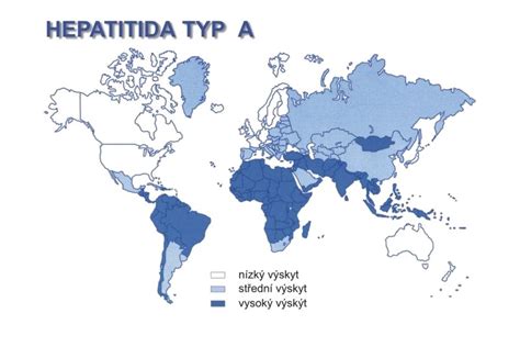 Mapa sveta s rizikovými oblasťami výskytu hepatitídy A