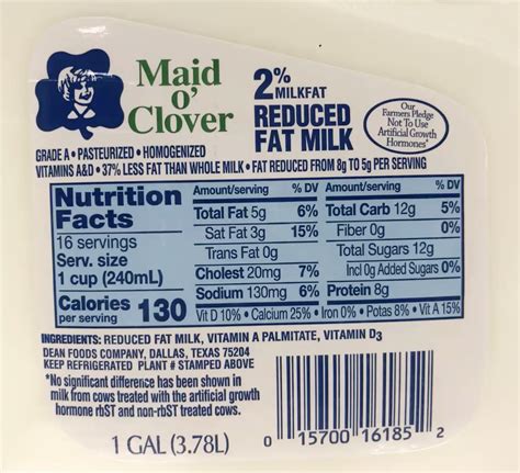 Label indicating pasteurized milk
