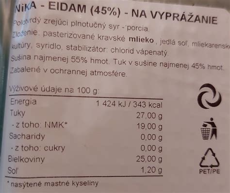 Nutričné hodnoty syra Eidam