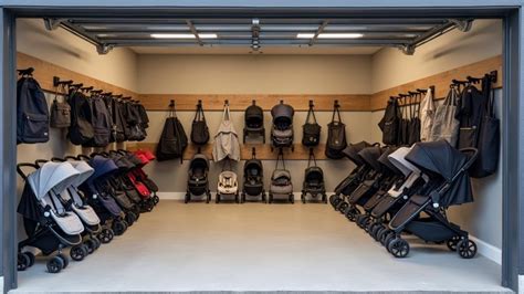 Modern apartment interior with a dark wooden stroller storage box