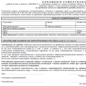 Tlačivo Oznámenie zamestnanca na uplatnenie nároku na odpočítateľnú položku