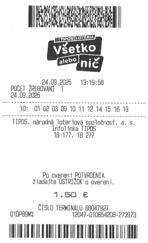 TIPOS VŠETKO ALEBO NIČ výherné poradia