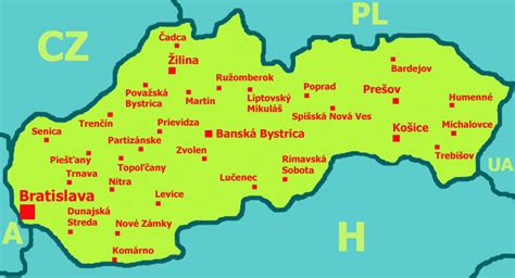 Mapa Slovenska s vyznačenými miestami tragédií v autách (Nitra, Markušovce, Bratislava)