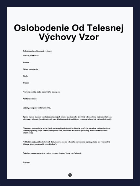 Formulár žiadosti o oslobodenie z telesnej výchovy