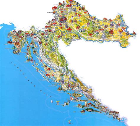 Mapa Chorvátska s vyznačenými miestami služby Petara Ljubičića