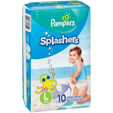 Schéma plienky Pampers Splashers s označením Dual Leak-Guard Barriers a 360° pásu