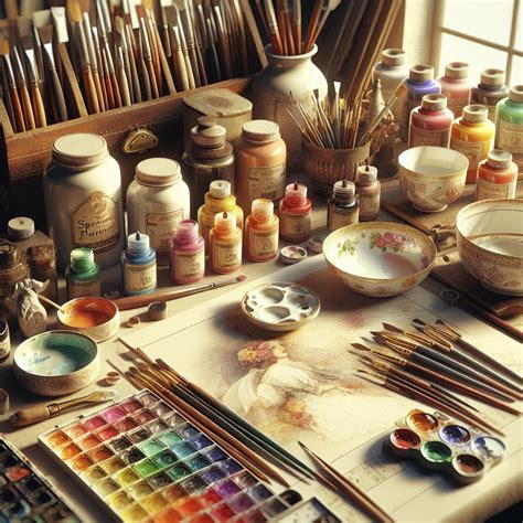 Maľba zobrazujúca oživený nábytok a porcelán