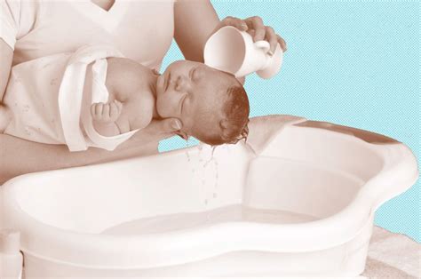Bathing a newborn infant