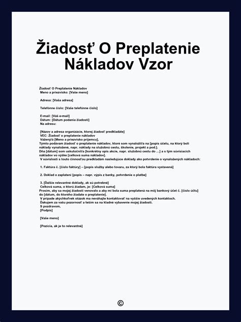 Tlačivo žiadosti o preplatenie nákladov