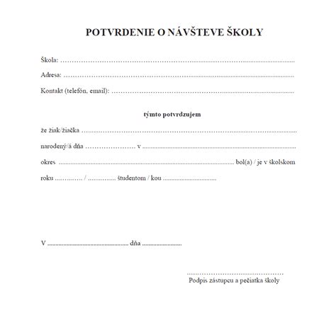 Potvrdenie o návšteve školy - vzor