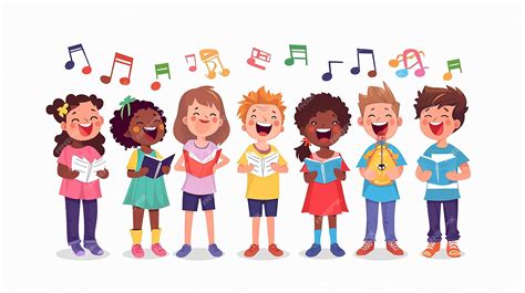 Children singing and learning with sheet music