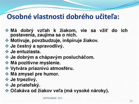 Vlastnosti dobrého učiteľa
