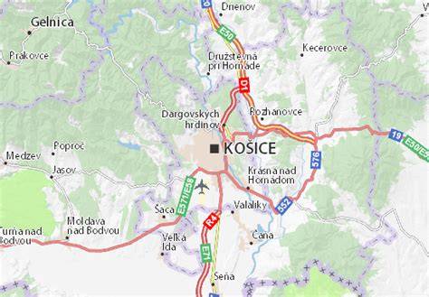 Mapa mesta Košice s vyznačenou lokalitou