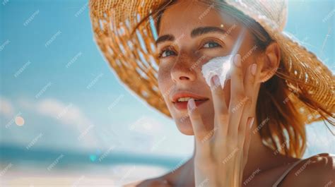 Pregnant woman applying sunscreen