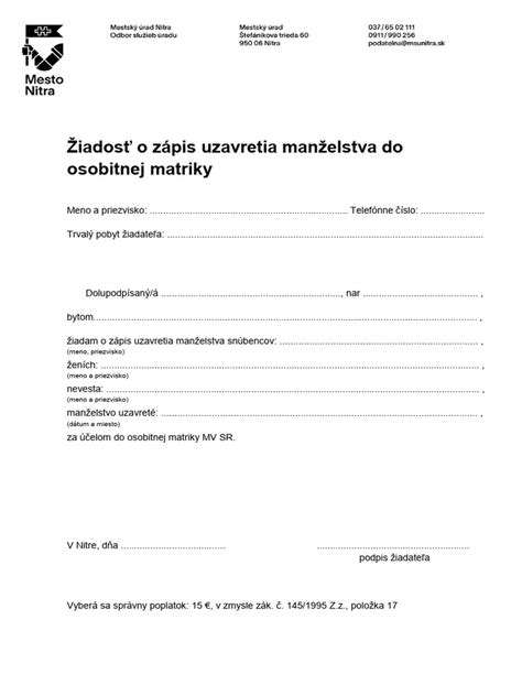 Zápis do osobitnej matriky SR