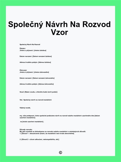 Návrh na rozvod - obsah