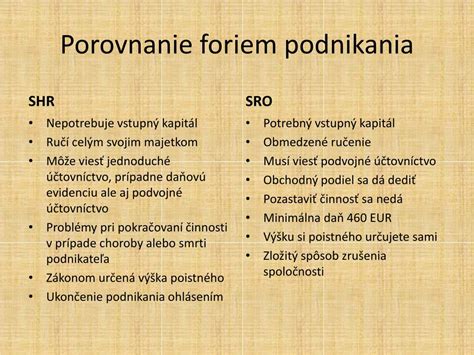 porovnanie foriem podnikania