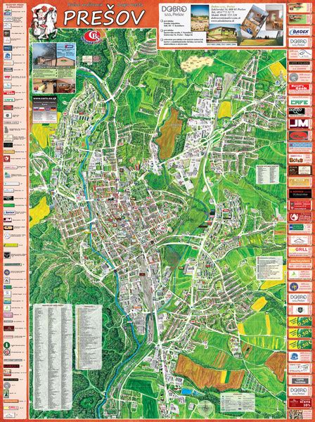 Mapa Prešova s vyznačenými vodnými prvkami pre osvieženie