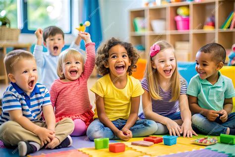 Happy children playing in a nursery