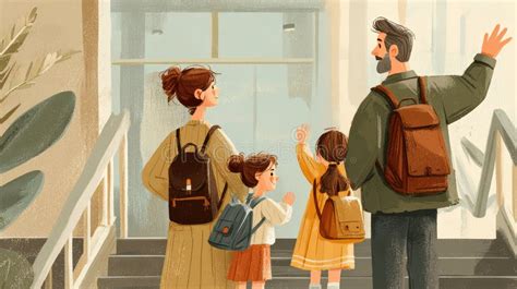Parents waving goodbye to their child at a nursery entrance