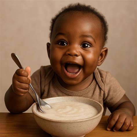 baby eating porridge