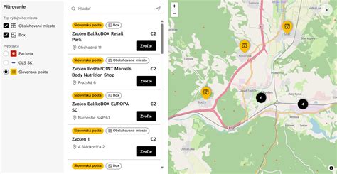 Mapa doručovacích služieb a výdajných miest