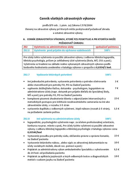 Infografika: Cenník zdravotných výkonov a jeho právny rámec