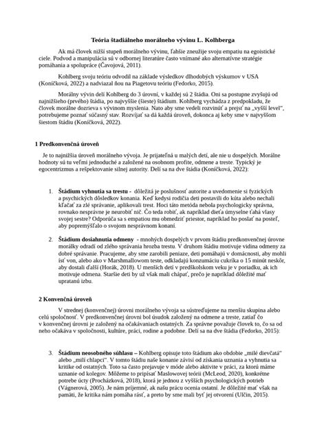 Schéma Kohlbergových úrovní a štádií morálneho vývinu