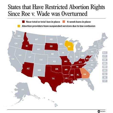 Mapa USA s rozličnými potratovými zákonmi po zrušení Roe v. Wade