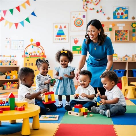 Children playing in a bright, modern nursery