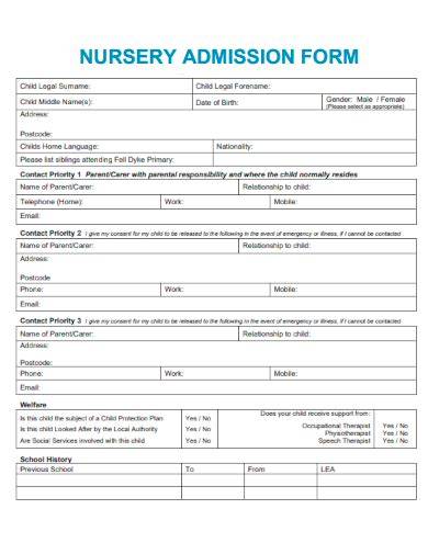 Application form for nursery admission