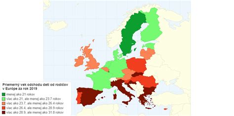 Mapa: Priemerný vek prvorodičiek v Európe