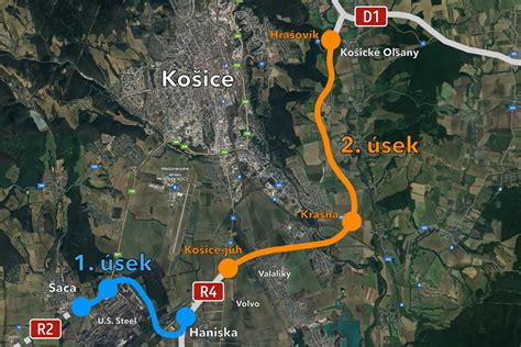 Mapa Detskej železnice Košice s označenými stanicami a parkoviskom