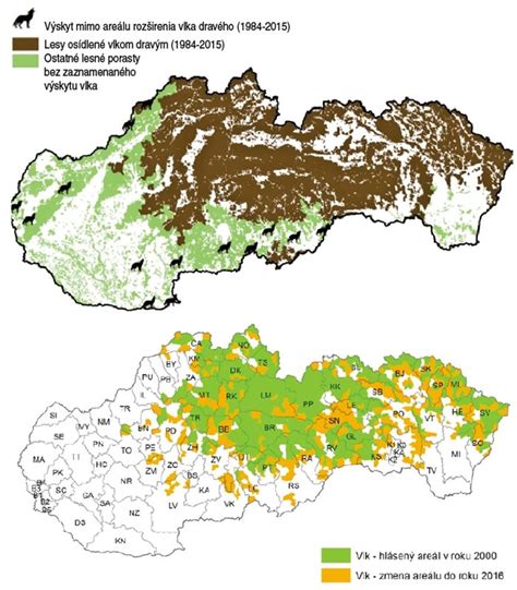 Mapa rozšírenia vlka dravého na Slovensku