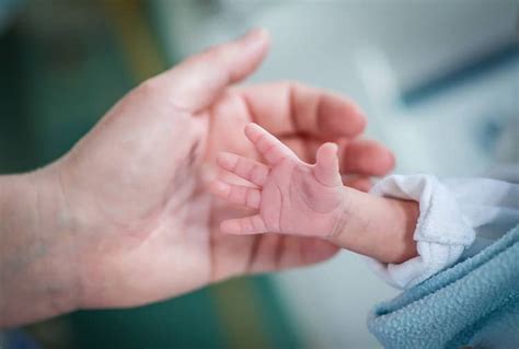Matka držiaca svoje predčasne narodené dieťa v vyhrievanej postieľke