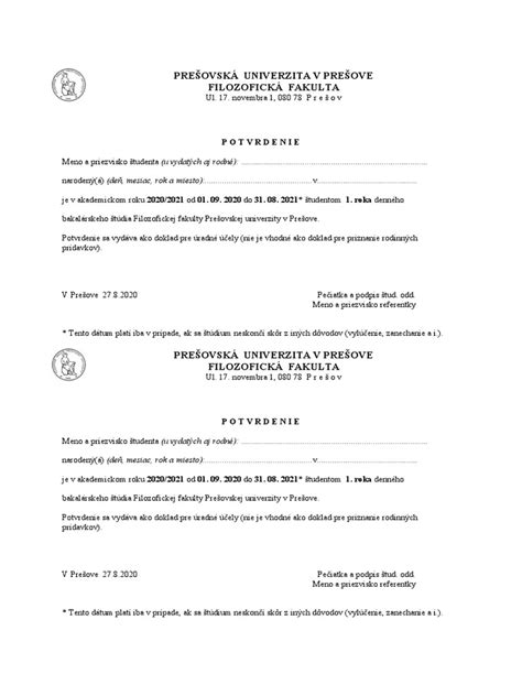 Študentské potvrdenie o návšteve školy