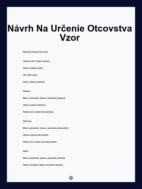 Vzor formulára na určenie otcovstva