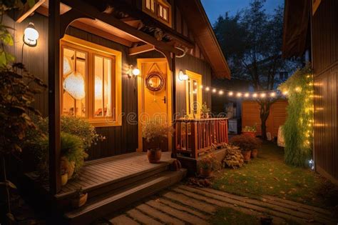 Cozy family home with warm light and a garden