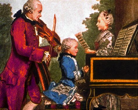 Mladý Mozart s otcom a sestrou pri koncerte