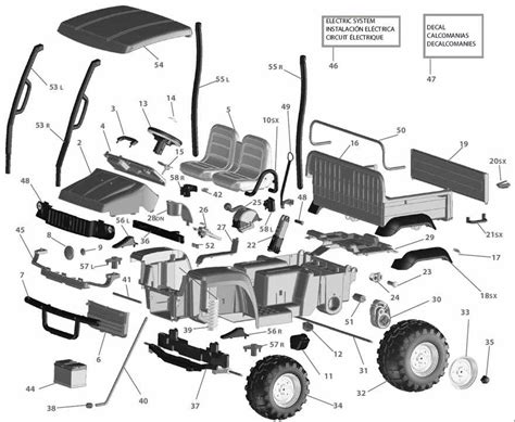 Technický diagram John Deere Gator HPX s vyznačenými prvkami