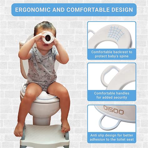 Child on a toilet adapter with a stool
