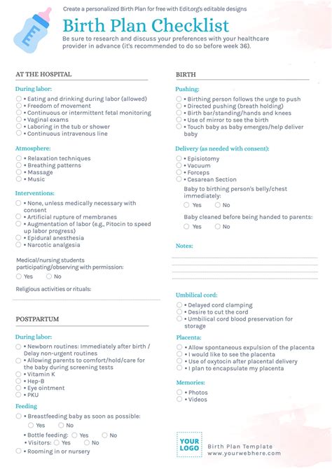 Birth plan checklist