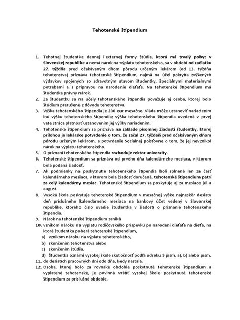 Schéma: Nárok na Tehotenské štipendium a iné dávky